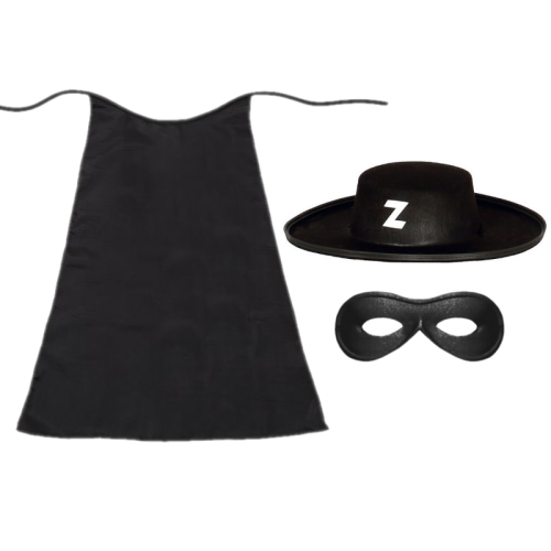 ZESTAW ZORRO CZARNY PELERYNA 55cm 3el