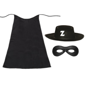 ZESTAW ZORRO CZARNY PELERYNA 90cm 3el