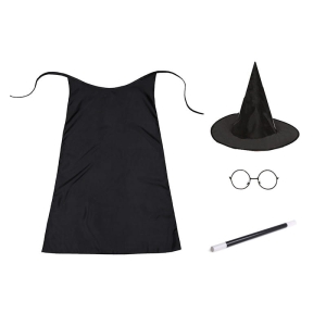 ZESTAW HARRY POTTER CZARNY PELERYNA 55cm 4el