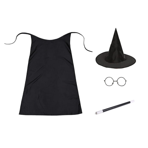 ZESTAW HARRY POTTER CZARNY PELERYNA 55cm 4el