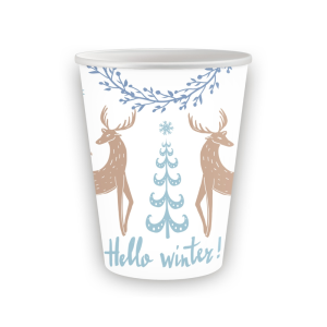 KUBECZKI PAPIEROWE HELLO WINTER RENIFERY BIAŁE 250ml 6szt