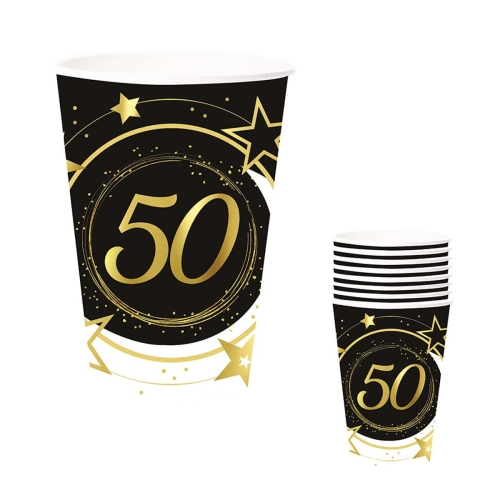 KUBECZKI PAPIEROWE 50 URODZINY CZARNE 240ml 6szt