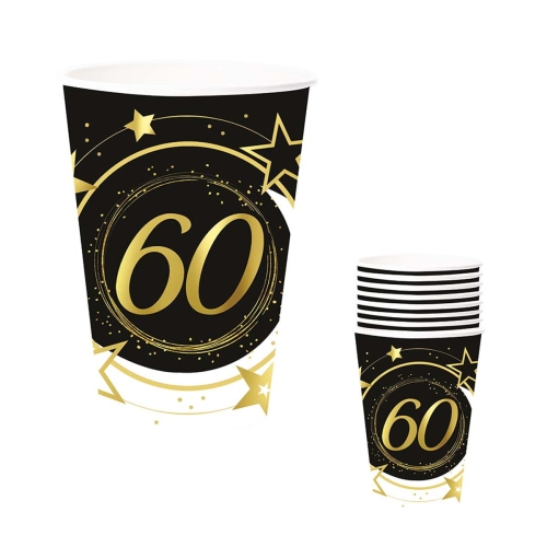 KUBECZKI PAPIEROWE 60 URODZINY CZARNE 240ml 6szt
