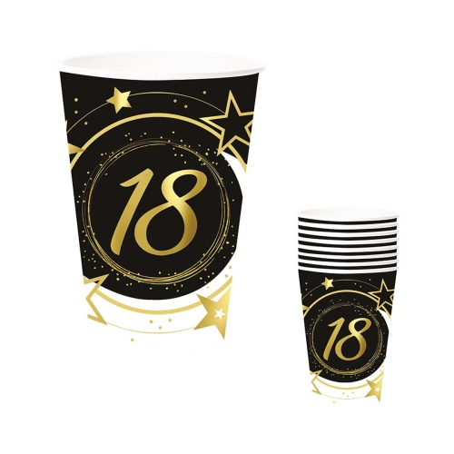KUBECZKI PAPIEROWE 18 URODZINY CZARNE 240ml 6szt