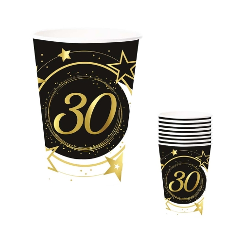 KUBECZKI PAPIEROWE 30 URODZINY CZARNE 240ml 6szt