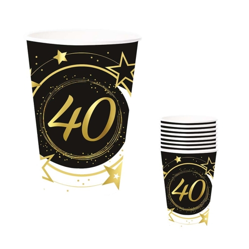 KUBECZKI PAPIEROWE 40 URODZINY CZARNE 240ml 6szt