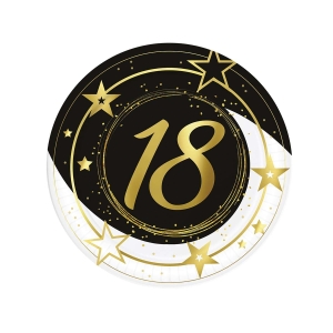 TALERZYKI PAPIEROWE 18 URODZINY CZARNE 23cm 6szt