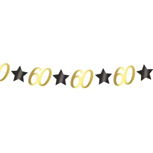 GIRLANDA 60 URODZINY GWIAZDKI CZARNO-ZŁOTA 3m