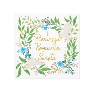 SERWETKI PIERWSZA KOMUNIA ŚWIĘTA WIENIEC BIAŁO-ZIELONE 20szt