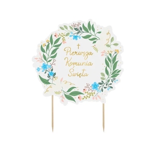 KARTECZKA NA PIKU TOPPER PIERWSZA KOMUNIA ŚWIĘTA BIAŁY 20cm 1szt