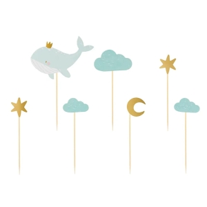 KARTECZKI NA PIKU TOPPERY WIELORYB CHMURKI BŁĘKITNE 7szt