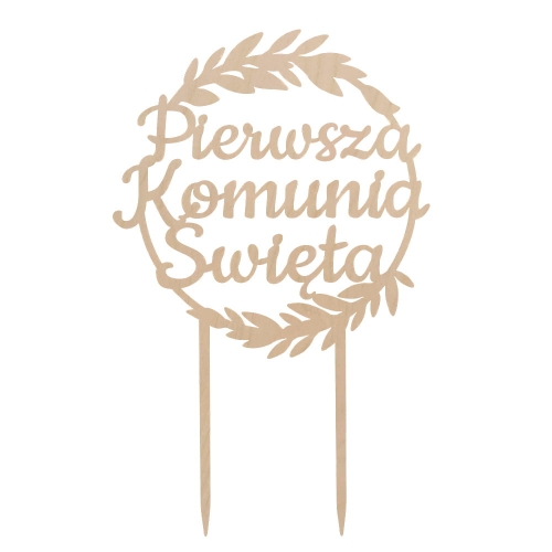 KARTECZKA NA PIKU TOPPER PIERWSZA KOMUNIA ŚWIĘTA DREWNIANY 25cm 1szt