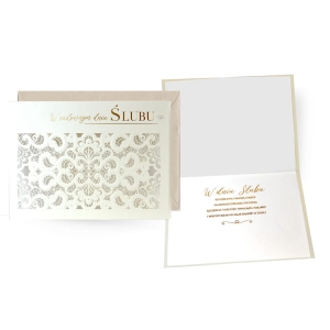 KARTKA ŚLUBNA W CUDOWNYM DNIU ŚLUBU TŁOCZENIA BIAŁA 19x14cm