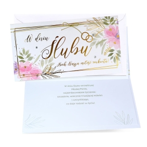 KARTKA ŚLUBNA W DNIU ŚLUBU KWIATY OBRĄCZKI 21,5x11cm