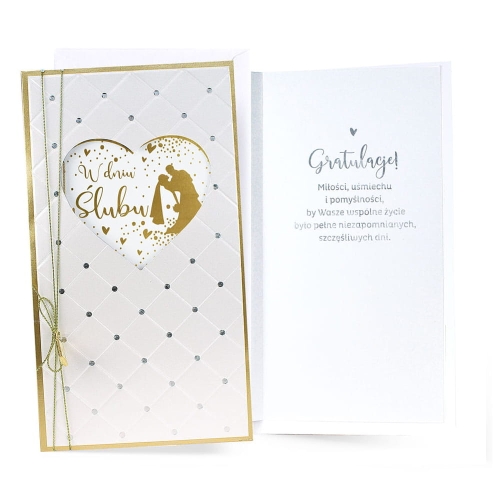 KARTKA ŚLUBNA W DNIU ŚLUBU SERCE KŁÓDKA 21,5x11cm