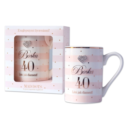 KUBEK 40 URODZINY BOSKA 40 BIAŁO-RÓŻOWY 250ml