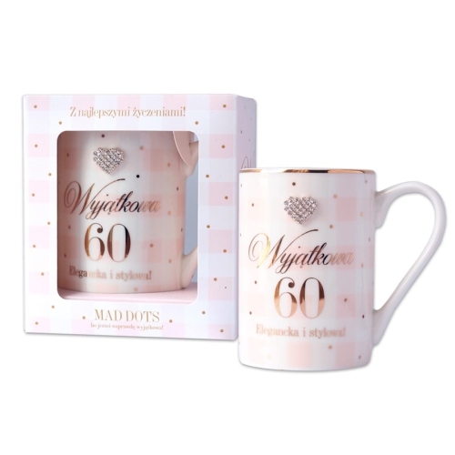 KUBEK 60 URODZINY WYJĄTKOWA 60 BIAŁO-RÓŻOWY 250ml