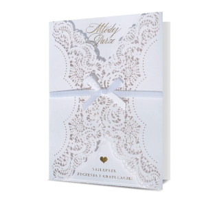 KARTKA ŚLUBNA MŁODEJ PARZE ZDOBNE WYCIĘCIA BEŻ 17x12cm