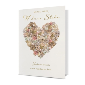KARTKA ŚLUBNA W DNIU ŚLUBU SERCE Z KWIATÓW 17x12cm
