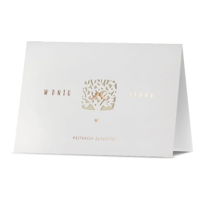 KARTKA ŚLUBNA W DNIU ŚLUBU DRZEWO PTASZKI BIAŁA 19x13cm