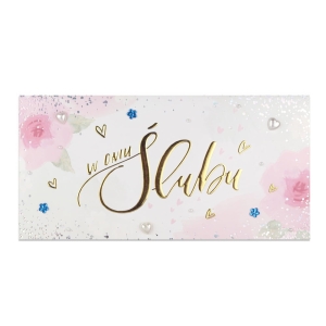 KARTKA ŚLUBNA Z ETUI W DNIU ŚLUBU KWIATY 23x11cm