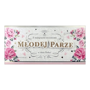 KARTKA ŚLUBNA Z ETUI MŁODEJ PARZE KWIATY 23x11cm