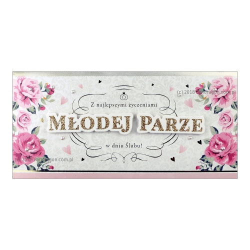 KARTKA ŚLUBNA Z ETUI MŁODEJ PARZE KWIATY 23x11cm
