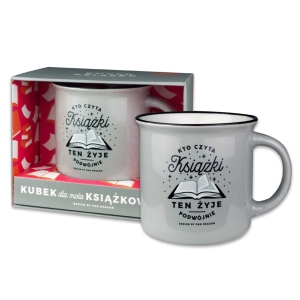 KUBEK KTO CZYTA KSIĄŻKI TEN ŻYJE PODWÓJNIE SZARY 350ml