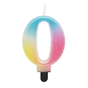 ŚWIECZKA CYFRA 0 PASTELOWO-TĘCZOWA 8cm