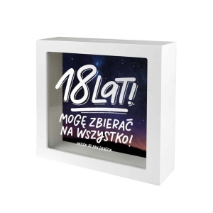 SKARBONKA 18 LAT MOGĘ ZBIERAĆ NA WSZYSTKO BIAŁA 15x15cm