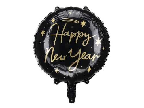BALON HAPPY NEW YEAR CZARNY 18'' 45cm