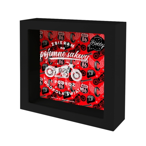SKARBONKA NA POJEMNE SAKWY MOTOCYKL CZARNA 18x18cm
