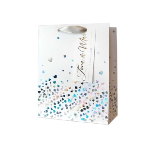 TOREBKA PREZENTOWA ŻONA I MĄŻ SERCA BIAŁA 13x18cm