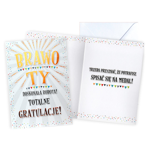 KARTKA ŻYCZENIA BRAWO TY BIAŁA 14x19cm