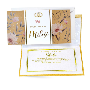 KARTKA ŚLUBNA POŁĄCZYŁA WAS MIŁOŚĆ KWIATY 21,5x11cm