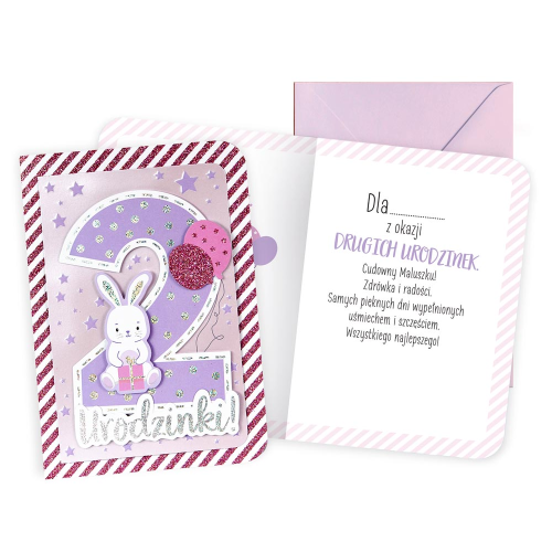 KARTKA 2 URODZINY KRÓLICZEK RÓŻOWA 17x12cm