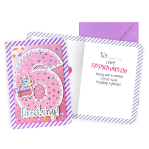 KARTKA 6 URODZINY PINIATA JEDNOROŻEC RÓŻOWA 17x12cm