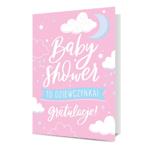 KARTKA BABYSHOWER TO DZIEWCZYNKA GRATULACJE RÓŻOWA 17x12cm