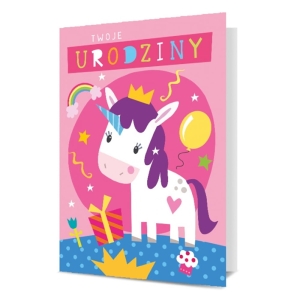 KARTKA URODZINOWA TWOJE URODZINY JEDNOROŻEC RÓŻOWA 17x12cm