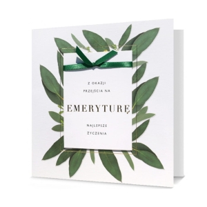 KARTKA EMERYTURA LIŚCIE BIAŁO-ZIELONA 20x20cm