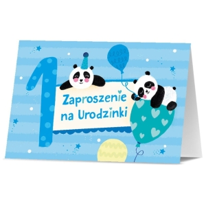 ZAPROSZENIA ROCZEK PANDA BALONY NIEBIESKIE 10szt
