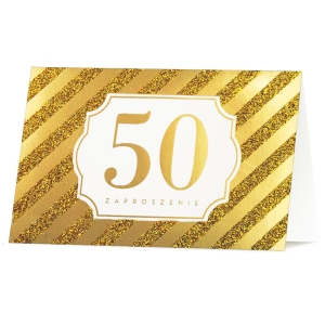 ZAPROSZENIA 50 URODZINY PASKI BROKAT ZŁOTE 5szt