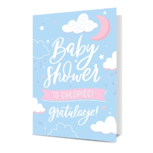 KARTKA BABYSHOWER TO CHŁOPIEC GRATULACJE BŁĘKITNA 17x12cm