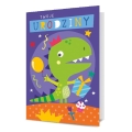 KARTKA URODZINOWA TWOJE URODZINY DINOZAUR FIOLETOWA 17x12cm