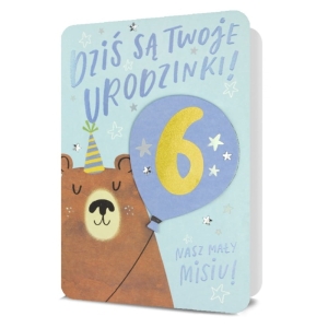 KARTKA URODZINOWA NASZ MAŁY MISIU NAKLEJKI BŁĘKITNA 19x13cm