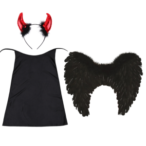 ZESTAW ANIOŁ ŚMIERCI CZARNY PELERYNA 55cm 3el