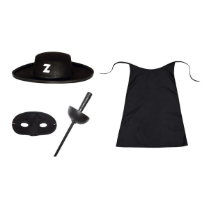 ZESTAW ZORRO CZARNY PELERYNA 90cm 4el