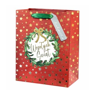 TOREBKA PREZENTOWA WIENIEC ŻYCZENIA CZERWONA 26x32cm