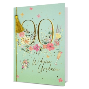 KARTKA 90 URODZINY KWIATY TUKRUSOWA 19x13cm