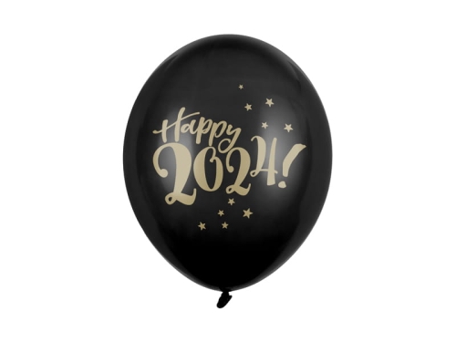BALON CZARNY HAPPY 2024 ZŁOTY 30cm 1szt